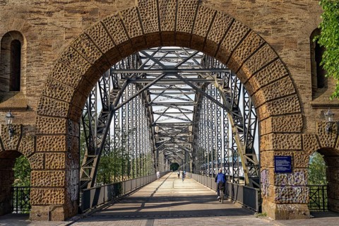 Bikes on the Old Harburg Elbe Bridge in Harburg, Hamburg, Germany