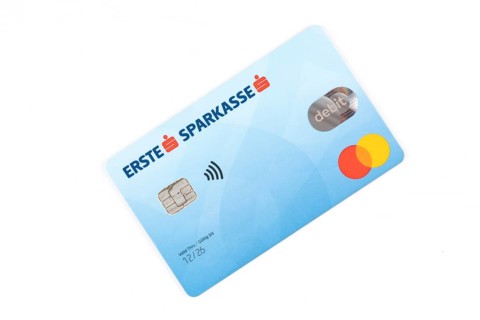 Sparkasse blue debit card with Mastercard logo and chip