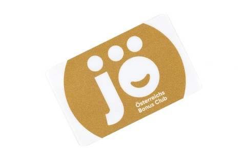 Austrian bonus club card with golden Joe logo on white background