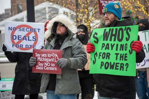 Detroit, Michigan - Residents picket DTE Energy, opposing the electric utility's plan to provide