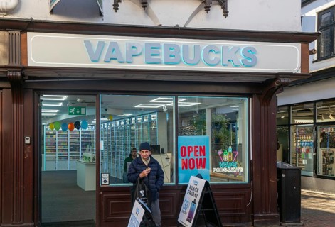 Vapebucks shop store on Tavern Street, town centre of Ipswich, Suffolk, England, UK