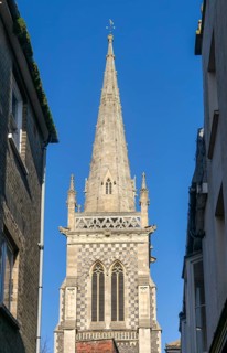 Spire of Ipswich Minster, formerly Saint Mary-le-Tower church, town centre of Ipswich, Suffolk,