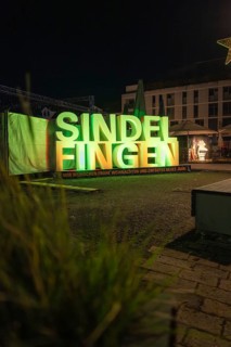 Night view of Christmassy signs in an urban area, Sindelfingen, Böblingen district, Germany