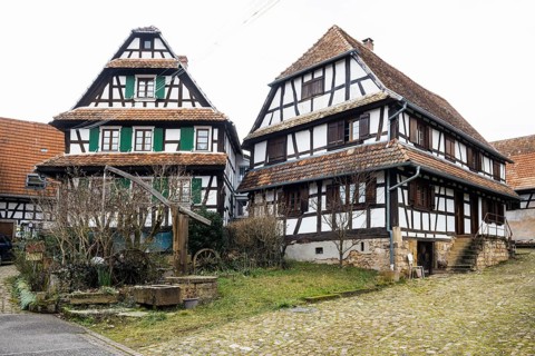 Village made entirely of half-timbered houses, Hunspach, Alsace, Bas-Rhin department, France