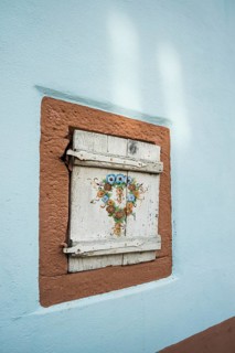 Painted window shop, Wissembourg, Biograd na Moru, Alsace, Bas-Rhin Department, France
