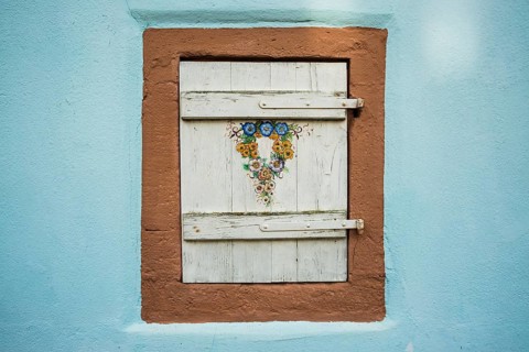 Painted window shop, Wissembourg, Biograd na Moru, Alsace, Bas-Rhin Department, France