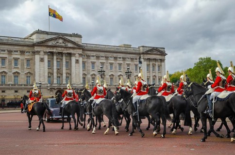 Household Cavalry Mounted Regiment during a parade in front of Buckingham Palace, London, Great