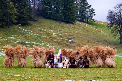 Nikolaus and Engerl with Buttnmandl and Krampus, Bischofswiesen, Berchtesgadener Land, Upper