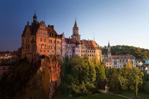 Sigmaringen Castle, taken with day-to-night composite photo technology, in which the different