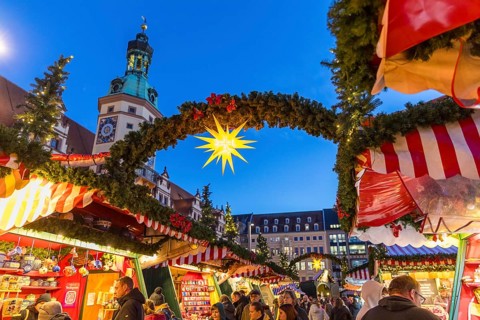 Leipzig Christmas market on the market in front of the Old Town Hall, Leipzig, Saxony, Germany