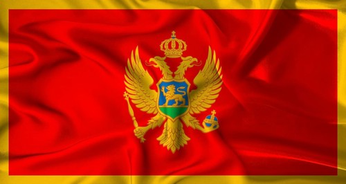 Realistic Montenegro flag waving. Close up of flag of Montenegro with cloth texture