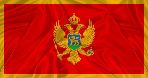 Montenegrin flag with fabric texture. Realistic flag of Montenegro waving, National flag