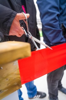 Opening scene with scissors cutting through a red ribbon, Sindelfingen, Böblingen district, Germany