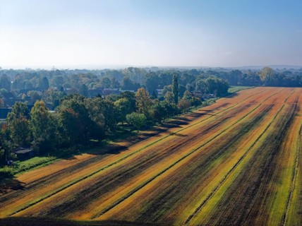 Autumn fields near FÃ¼nfhausen in Hamburg's Vier- und Marschlanden. aerial view. FÃ¼nfhausen,
