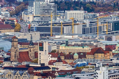 View from Santiago de Chile Square of the city center of the state capital Stuttgart with