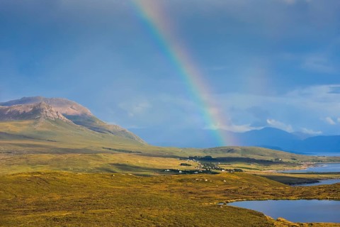 Rainbow over Western Highlands near Reiff, Scotland, Great Britain