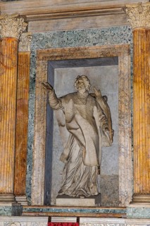 Statue sculpture of martyr St. Rasio in ancient Roman temple Pantheon di Agripppa, Catholic church