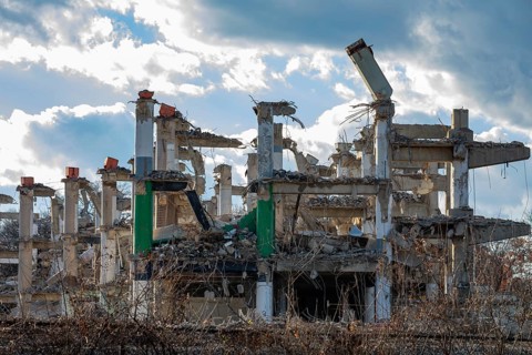 Washington, DC - Demolition of RFK Stadium. The stadium hosted baseball, football, soccer, and
