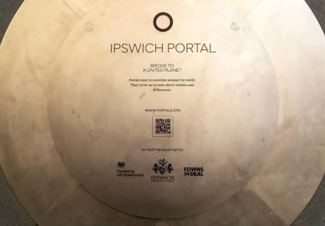 Information on the back of the screen, first ever UK Portal in Ipswich, Suffolk, England, UK