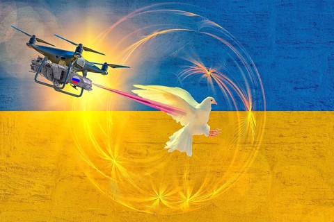 Symbolic image, Putin and Ukraine war, Russian drones attack Ukraine and EU, sabotage by Russia,