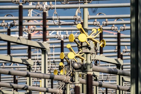 Substation at STEAG coal-fired power plant in Duisburg-Walsum, North Rhine-Westphalia, Germany