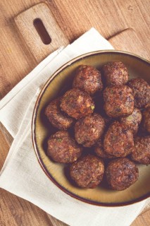 Fried meatballs in a frying pan, homemade, no people