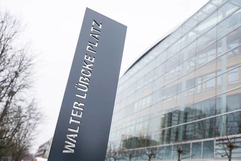Walter LÃ¼bcke Platz in front of the Konrad Adenauer Haus, the party headquarters of the Christian