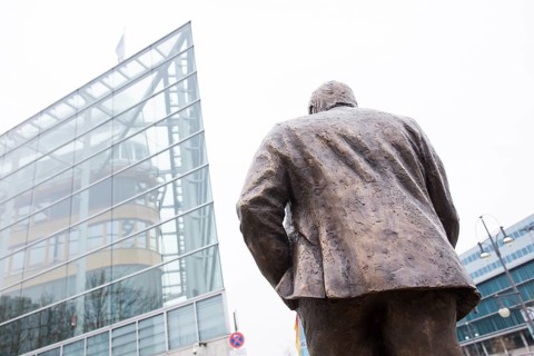 Walter LÃ¼bcke memorial in front of the Konrad Adenauer Haus, the party headquarters of the