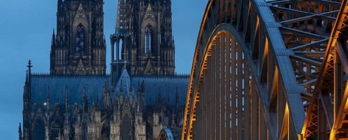 Abendstimmung am Kölner Dom, HohenzollernbrÃ¼cke, Cologne, North Rhine-Westphalia, Germany