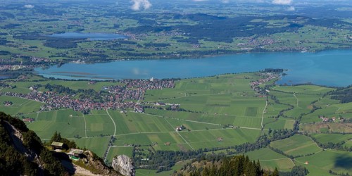 Panorama from Tegelberg, 1881m, on Schwangau, Waltenhofen, Hopfensee and Forggensee, OstallgÃ¤u,