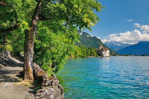 Chillon Castle on Geneva near Veytaux, Canton of Vaud, . switzerland