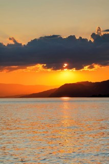 Colorful sunset over Lake Geneva, near Montreux, Canton of Vaud, . switzerland