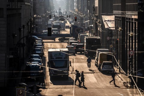 Traffic on FriedrichstraÃŸe in Berlin, looking south, Germany