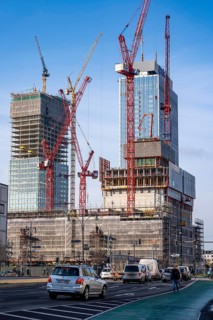 Construction site of the Covivio skyscraper in front, in the vicinity of Alexanderplatz in Berlin,