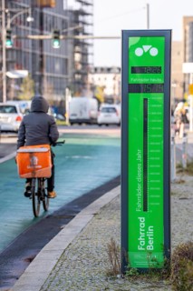 Bicycle barometer on Karl-Marx-Allee in Berlin, the number of bicycles passing by the counting