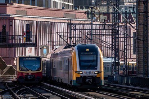 S-Bahn train, train, ODEG train, regional express, on line, at FriedrichstraÃŸe station, Berlin,