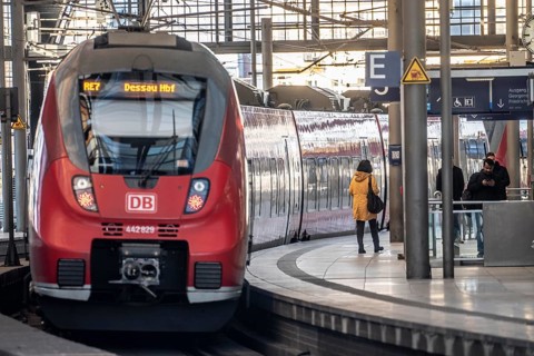 Regional express, RE7, to Dessau at FriedrichstraÃŸe station, Berlin, Germany