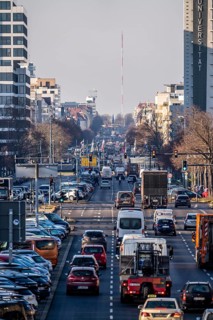 Heavy city traffic on the 17th of June road towards Ernst-Reuter-Platz, Berlin, Germany