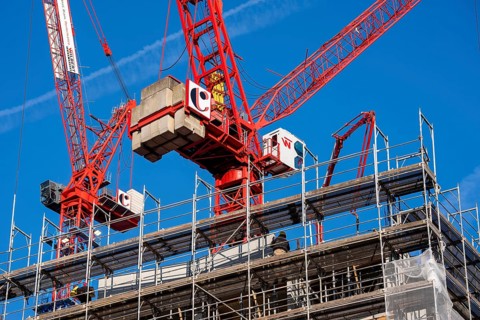 Construction site of the Covivio high-rise building near Alexanderplatz in Berlin, mixed use of