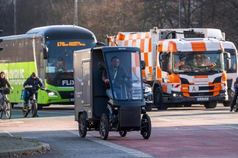 E-cargo bike, e-cargo bike delivery vehicle, pedal drives with e-motor assistance, from the