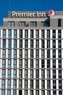 FaÃ§ade of the Premier Inn hotel near Alexanderplatz, Berlin, Germany