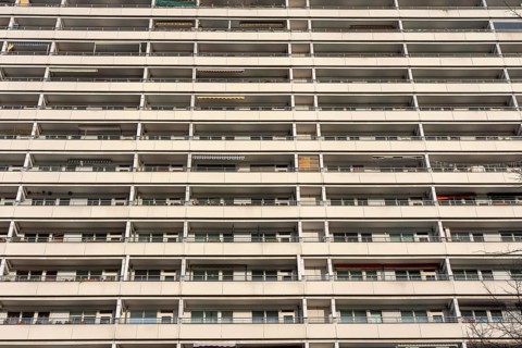 High-rise residential building on Spandauer Strasse in Berlin, Germany