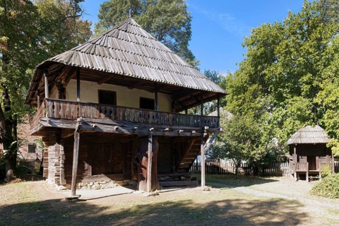 Traditional wooden house from Gorj county, Village Museum, Bucharest, Romania