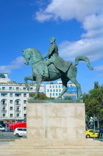 Equestrian statue of King Charles I of Romania in front of the University library, Bucharest,