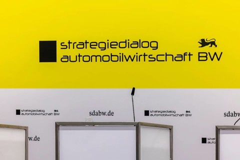 Annual event on the BW Automotive Industry Strategy Dialogue (SDA) in Stuttgart. Stage with logo
