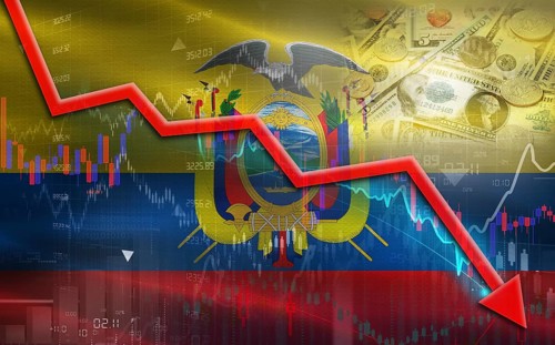 Ecuador financial fall on economy market. Ecuadorian financial crisis on economic graph