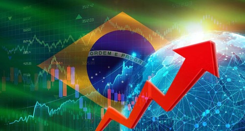 Global financial growth with Brazilian flag. Financial growth with Brazil flag on economic