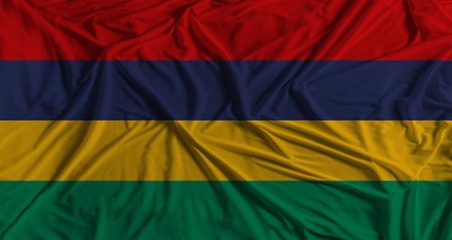 Mauritius flag with fabric texture background. National flag of Mauritius with cloth texture
