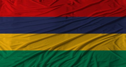 Mauritian flag waving. Flag of Mauritius with cloth texture