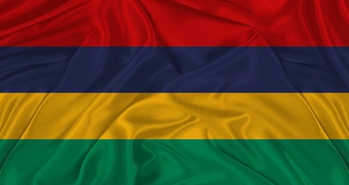 Mauritian flag with fabric texture. Realistic flag of Mauritius waving, National flag